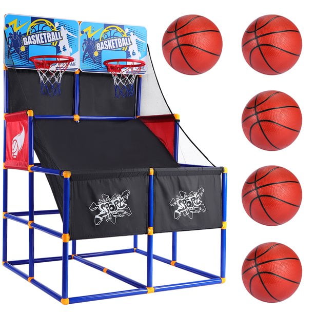 SESSLIFE Indoor Basketball Hoop Arcade Games, Kids Basketball Hoop with 6 Balls and Pump, 35.4" Toddler Basketball Hoop for 3-6 Years Old, 2-Player Basketball Shot System, X1021