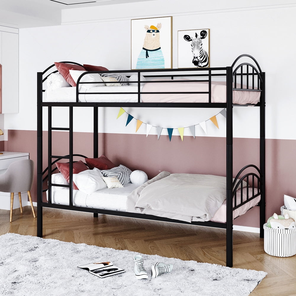 Metal Bunk Beds for Kids, SESSLIFE Twin over Twin Bunk Bed Frame with Safety Guard Rail & Ladder, Convertable Separates Furniture, Modern Black Bunkbeds Frame for Adult Children Bedroom Dorm, X2895