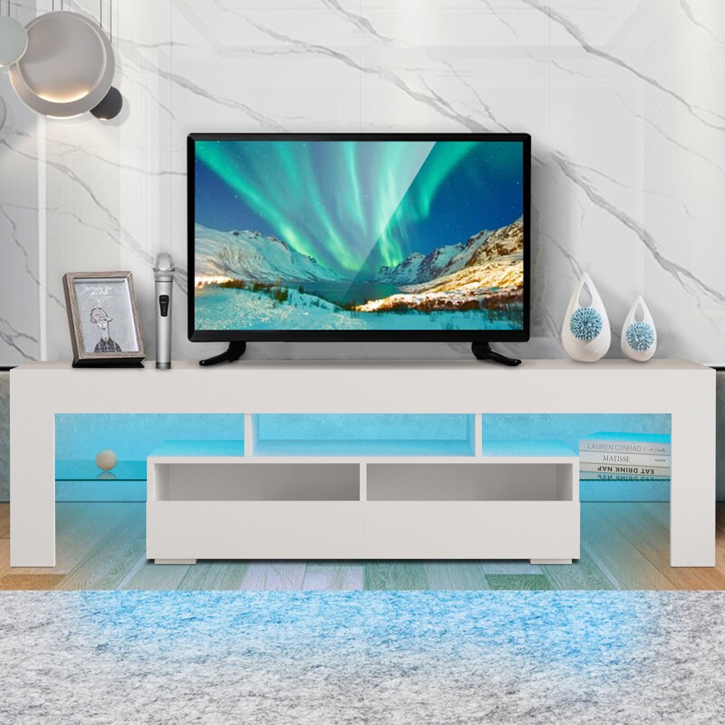 Sesslife TV Stand for 70 Inch TV, High Glossy Front Cabinet with LED Lights, Console Entertainment Center Television Table for 20 Minutes Quick Assembly