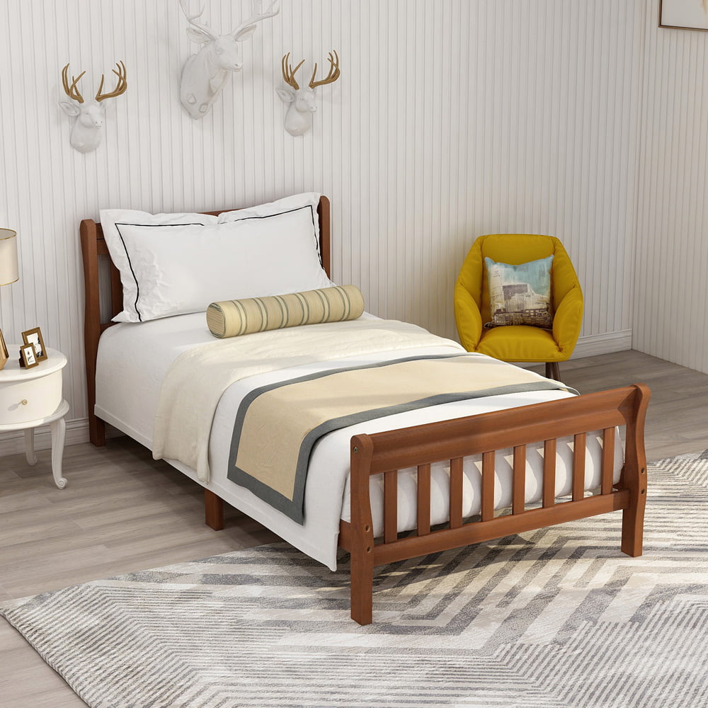 Twin Bed Frame No Box Spring Needed, SESSLIFE Wood Bed Frame with Headboard and Footboard, Pine Wood Construction, Twin Size Platform Bed Frame for Boys Girls, Easy to Assemble, Oak, X3316