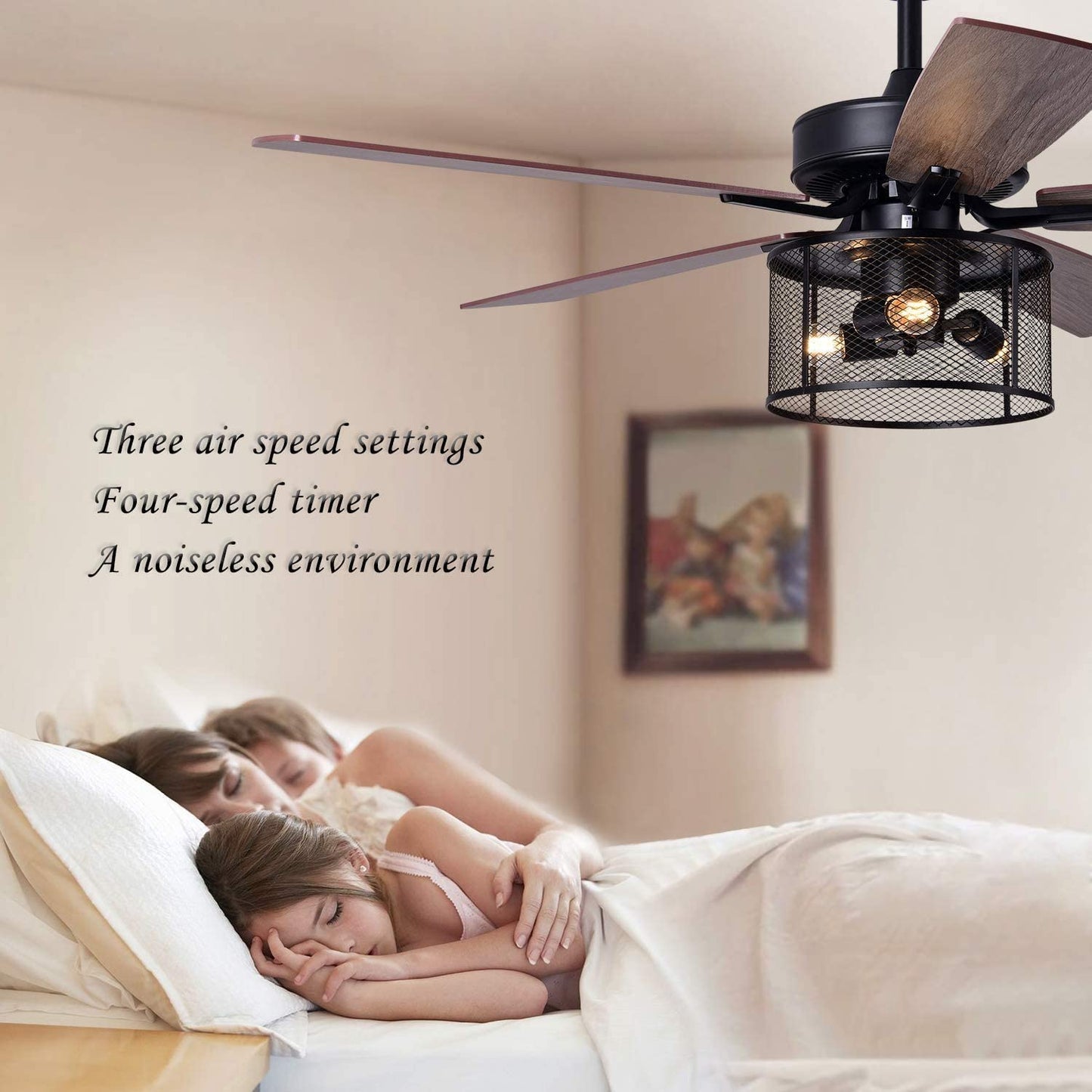 52" Ceiling Fan with Remote and Light, 5 Plywood Blades Ceiling Fans,  Black, DT27