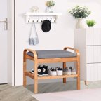 Shoe Bench with Seat, SESSLIFE Bamboo Shoe Rack for Entryway Hallway Bedroom Living Room, Cushion Bench Seat, Shoe Storage Bench Organizer with Hidden Shoe Shelves, Natural, X37