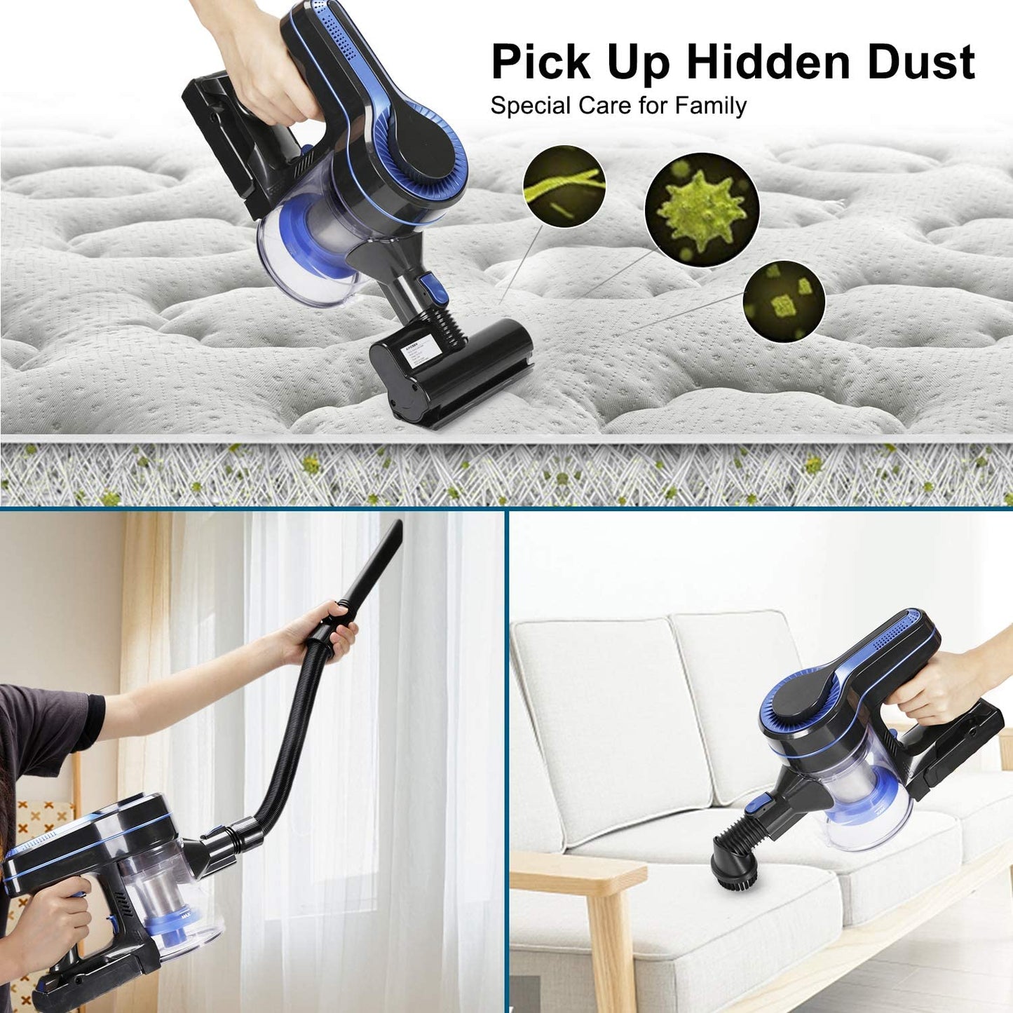 Vacuum for Pet Hair Removal, Upgraded Cordless Vacuum Cleaner with 2200mah Rechargeable Battery, DT14