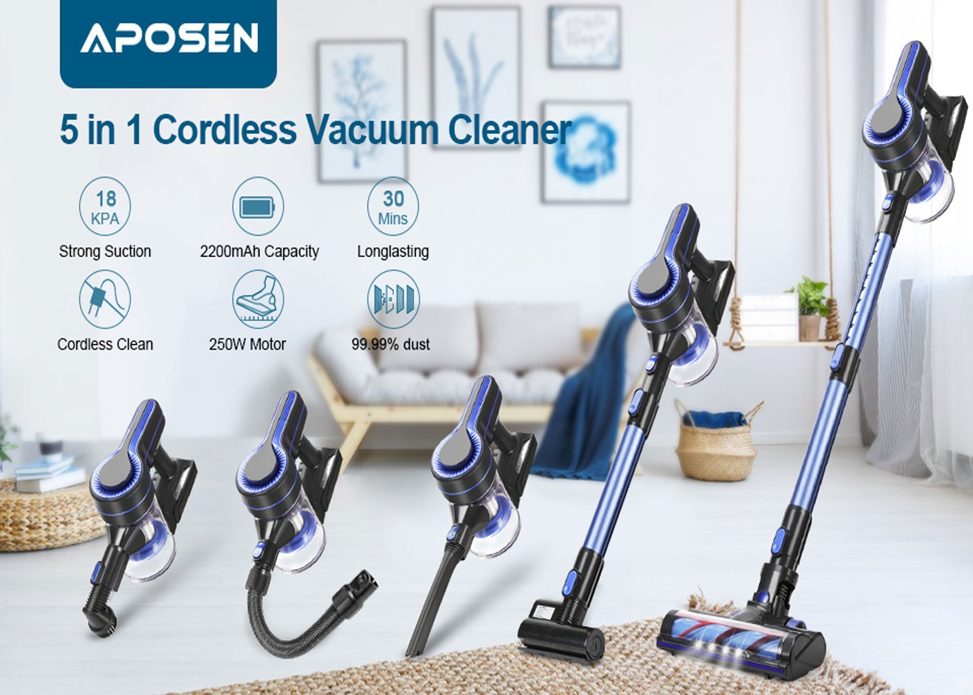 Vacuum for Pet Hair Removal, Upgraded Cordless Vacuum Cleaner with 2200mah Rechargeable Battery, DT14