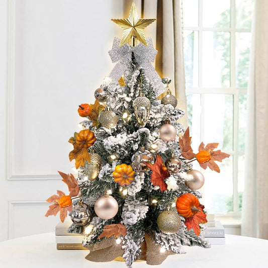 SESSLIFE Mini Christmas Tree for Tabletop, 20 Inches Table Top Christmas Trees with Lights, Small Flocked Christmas Tree for Desk Tabletop Fireplace, Indoor Christmas Tree w/Decorations, Silver
