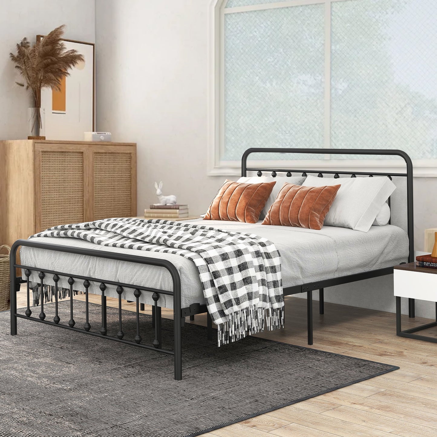 Queen Platform Bed Frame for Adults Teens, SESSLIFE Metal Queen Size Bed Frame No Box Spring Needed, Bed Frame with Headboard and Footboard, Mattress Foundation, Steel Slats Support, Black, X660