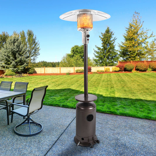 Sesslife Outdoor Patio Heater 47000BTU, 87" Standing Gas Propane Garden Heater with Adjustable Table and Moving Wheels for Commercial and Residential, Bronze Finish