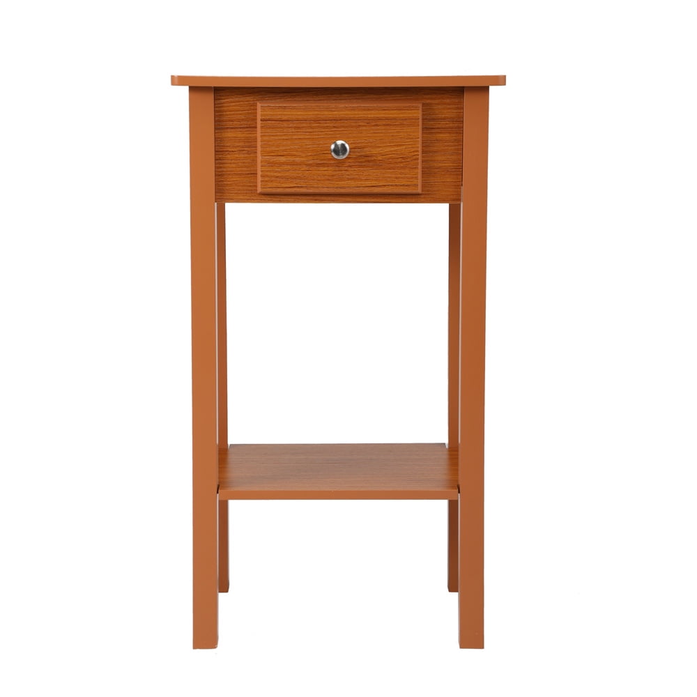 Tall Small End Table, SESSLIFE Wood Bedside Table with Drawer and Shelf, Bedroom Nightstand for Living Room Office, Functional Accent Table for Small Rooms, Honey Brown 2-Tier Side Table, X2334