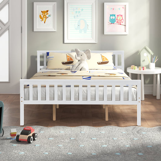 Sesslife Queen Bed Frame, Wood Platform Bed Frame with Headboard, Modern Bed Frame with Sturdy Wood Slat Support, Mattress Foundation, No Box Spring Required, Easy Assembly, White