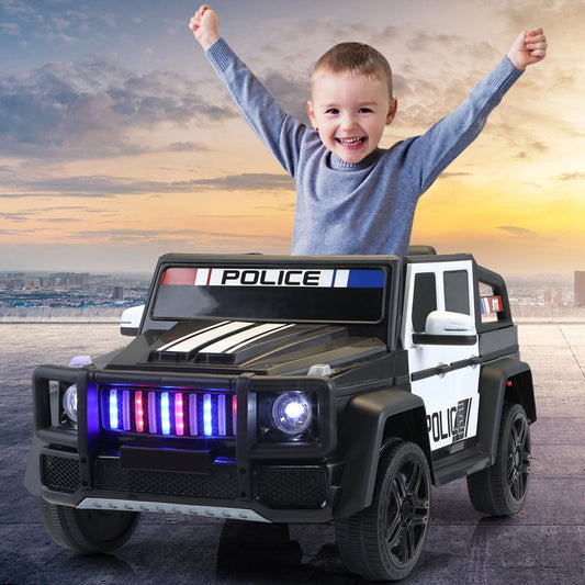 SESSLIFE Police Ride on Car for Kids, 12V RC Electric Car with Music Siren Megaphone Colorful Lights, Battery-powered Ride on Car with Remote Control for Ages 2-4 Boys Chrismas Gift, Black, X483