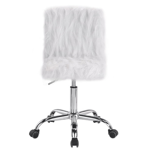 Adjustable Swivel Vanity Chair, SESSLIFE Faux Fur Upholstery Chair for Bedroom Office Vanity Room, Cute White Chair for Women Girls, Armless Office Chair with Adjustable Height and Wheels, X2493