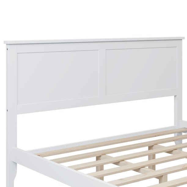 SESSLIFE Wood Queen Size Bed Frames, Queen Bed Frame No Box Spring Needed, White Platform Bed Frame with Headboard and Footboard for Kids Adults, Bedroom Modern Bed Frame, X2567