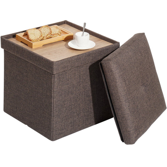 Folding Storage Ottoman, SESSLIFE Square Storage Ottoman Bench for Bedroom Living Room, 14 x 14 x 13 inch Ottoman Storage Box Footstool with Tray/Padded Lid/MDF Frame, Brown, X960