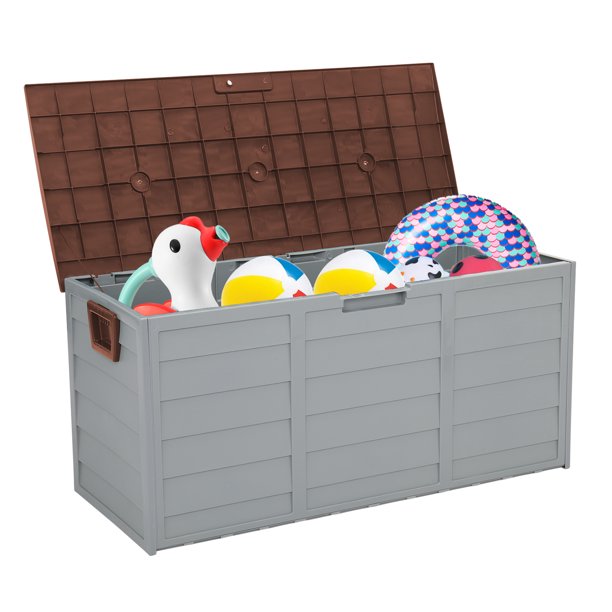 Sesslife Outdoor Storage Box, 51 Gallon Gray PP Plastic Waterproof Deck Storage Box Bench, Indoor/Outdoor Storage Bin Container for Patio Cushions, Garden Tools and Pool Toys