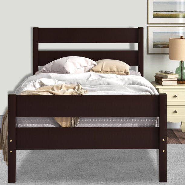 SESSLIFE Twin Platform Bed Frame, Wood Twin Bed Frame with Headboard and Footboard, Twin Size Bed for Kids Teens / Modern Bedroom Dorm Furniture, No Box Spring Needed, Espresso