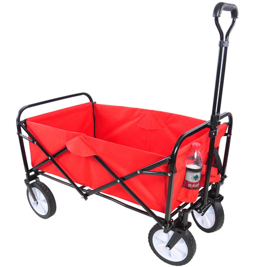 SESSLIFE Wagon Carts with Wheels, Collapsible Foldable Wagon with Telescoping Handle for Outdoor Beach Garden Camping, Utility Wagon 150 LBS, Red 600D Oxford Cloth Steel Wagon, X1873