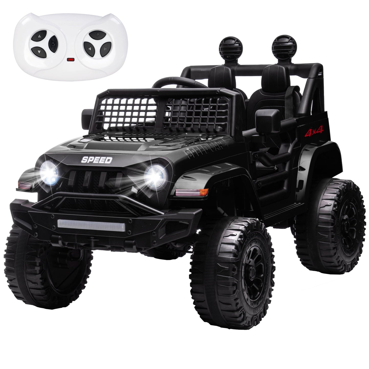 12V Battery Powered Ride on Toys, SESSLIFE Kids Ride on Car with Remote Control, MP3 Player, LED, Bluetooth, 4 Wheel Electric Car for Boys, Kids Ride on Truck for Christmas Birthday Gift, Black