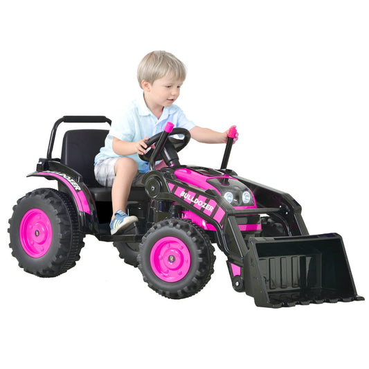 Kids Ride on Toy, SESSLIFE 12V Battery Powered Ride on Bulldozer with Remote Control, Toy Excavator with MP3 Player, Horn, Safety Belt, Construction Vehicles for Ages 3+ Christmas Gift, Pink, X1620