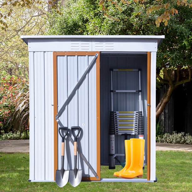 Sesslife Tool Storage Shed, 60 x 31 Inch Storage House with Vents, Galvanized Aluminum Garden Shed with Lockable Door, 69.7" Tall Verticle Outdoor Storage Shed for Patio Lawn Backyard, White, X3155