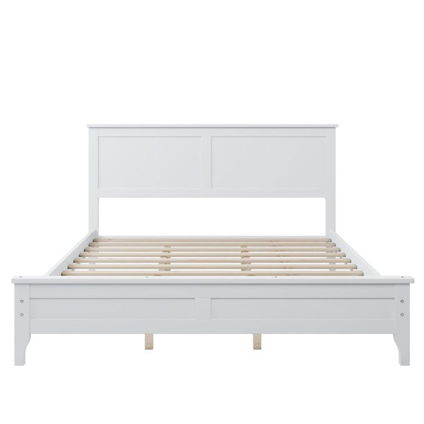 SESSLIFE Wood Queen Size Bed Frames, Queen Bed Frame No Box Spring Needed, White Platform Bed Frame with Headboard and Footboard for Kids Adults, Bedroom Modern Bed Frame, X2567