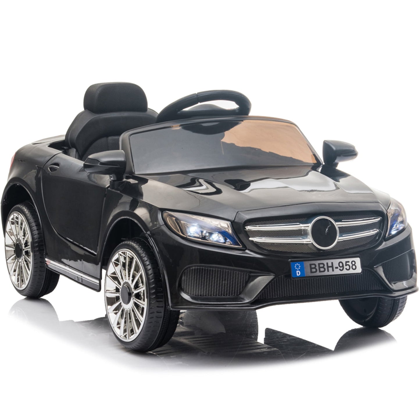 Kids Ride on Toy Car with Remote Control, Sesslife 12V Electric Ride on Car with LED Lights, Music Player, Safety Belt, Slow Start Device, Battery-Powerd Kids Cars for 3-4 Years Old Boys, Black