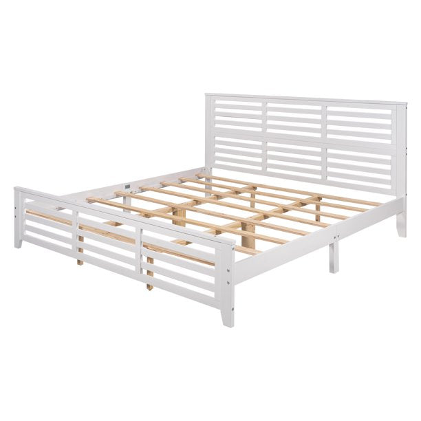 YOFE Platform Bed with Headboard, Wood King Size Bed Frame No Box Spring Needed, White Bed Frame for Kids Teens Adults, Modern Platform Bed for Bedroom Dorm Guest Room, Slats Support, D3149