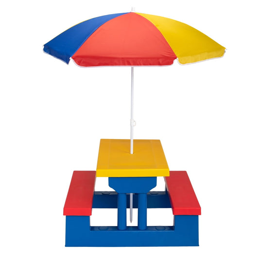 SESSLIFE Picnic Table and Chair Set for Kids 2-4 Years Olds, Kids Picnic Table with Umbrella, Outdoor Indoor Play Table Bench with 4 Seats for Garden Patio Yard, Multiple Color, X2993