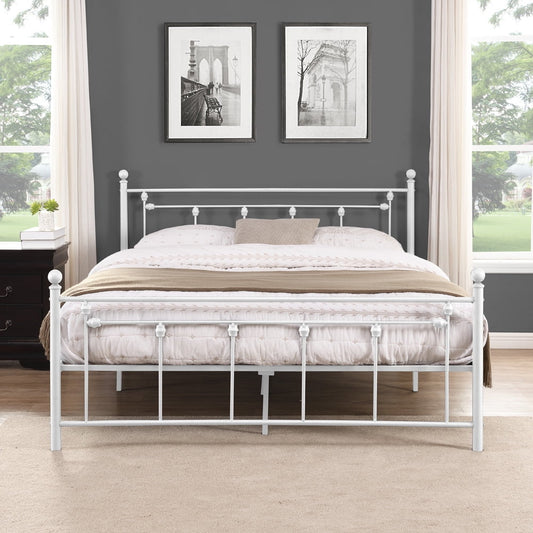 Sesslife Queen Platform Bed Frame, Metal Bed Frame No Box Spring Needed, Queen Size Bed with Headboard and Footboard, Steel Slats System, Modern Bedroom Furniture for Kids Teens Adults, White