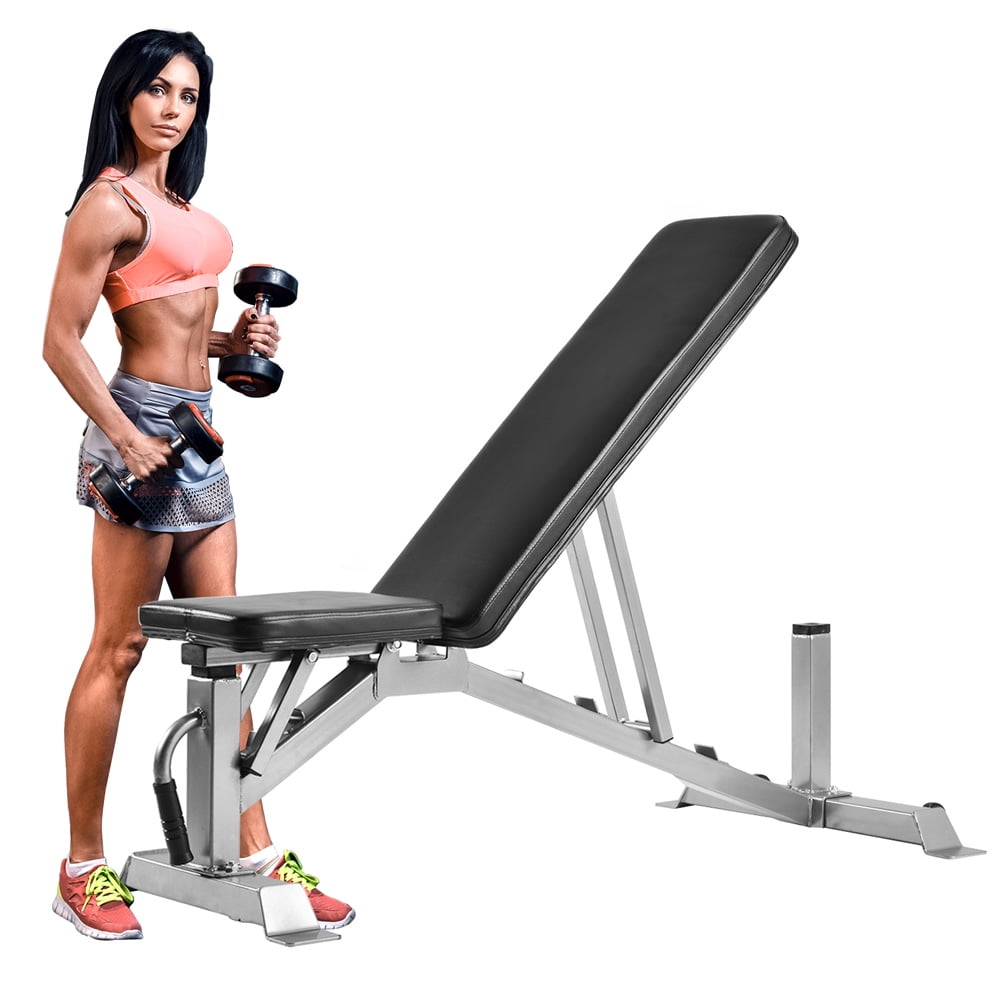 SESSLIFE Adjustable Workout Bench, 800lbs Capacity Weight Bench, Strength Training Workout Equipment for Full Body Workouts, Incline/Decline Gym Home Exercise Bench with Wheels, Silver, X1192