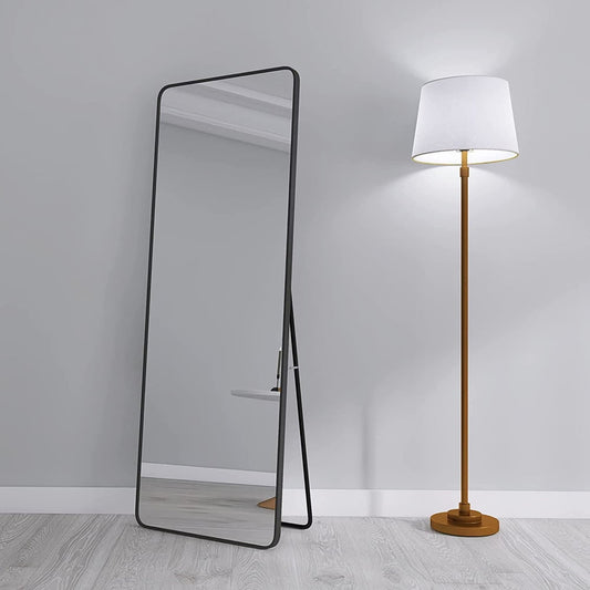 63" x 20" Full Length Mirror, Sesslife Rectangle Full Body Dressing Floor Mirrors with Aluminum Frame & Round Corner, Standing Mirror Wall Hanging or Leaning, Black Mirror for Dressing Bedroom