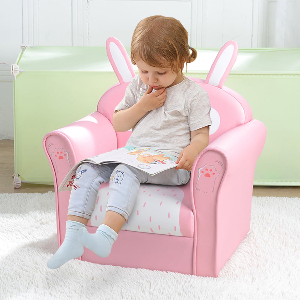 Toddler Chair Sofa, SESSLIFE Kids Chair in Rabbit Shape and Pattern, Toddler Couch with Wood Frame for Girls, Kids Chair Gift for 1-4 Years Old, Lightweight Children Sofa Chair, X2256