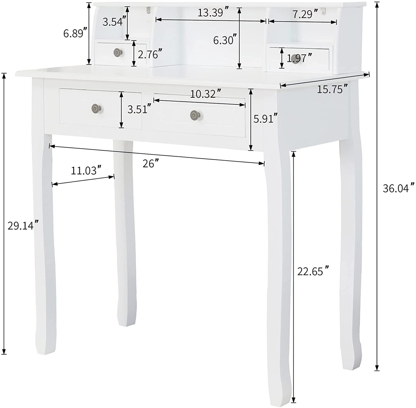 SESSLIFE Wood Desk with Storage, Computer Desk with 4 Drawers and Detachable Tabletop, White Writing Desk for Home Office, Bedroom Vanity Desk for Girls, Student Kids Study Desk