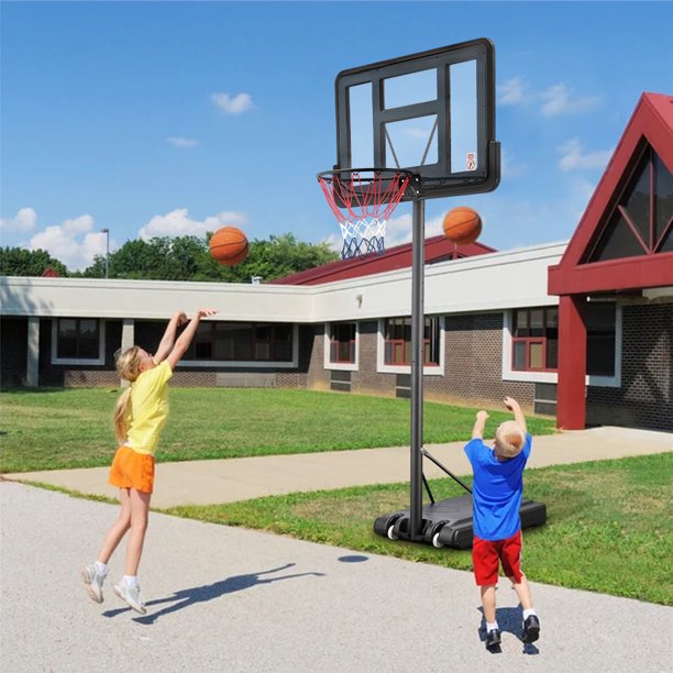 44 inch Outdoor Basketball Hoop Stand for Adults, Sesslife 4.9FT-10FT Height Adjustable Portable Basketball Hoop w/Wheels & Shatterproof Backboard for Outside, Court Backyard, Black