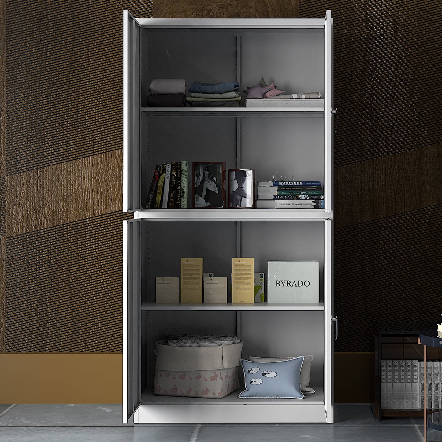 Sesslife 76" Tall Storage Cabinet with Locks, Metal Cabinet with Four Doors and Adjustable Shelves, 4 Tiers Locker for Bedroom Office School Kitchen, White