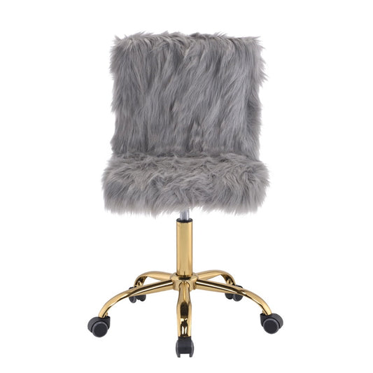 Adjustable Swivel Vanity Chair, SESSLIFE Faux Fur Upholstery Chair for Bedroom Office Vanity Room, Cute Gray Chair for Women Girls, Armless Office Chair with Adjustable Height and Wheels, X2494