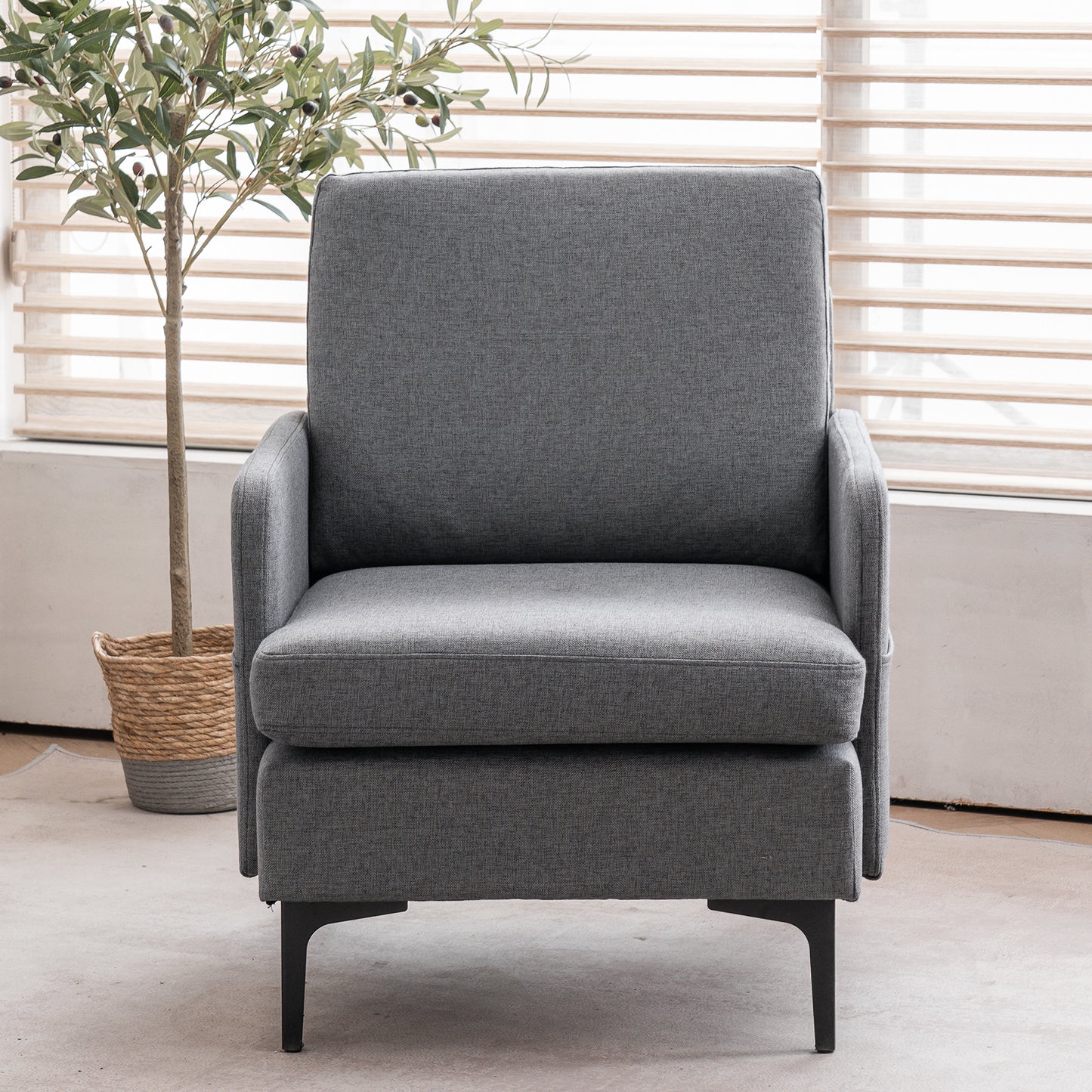 SESSLIFE Accent Chair, Leisure Single Sofa with Metal Feet, Beige Accent Chair for Bedroom, Living Room, Modern Comfy Reading Chair
