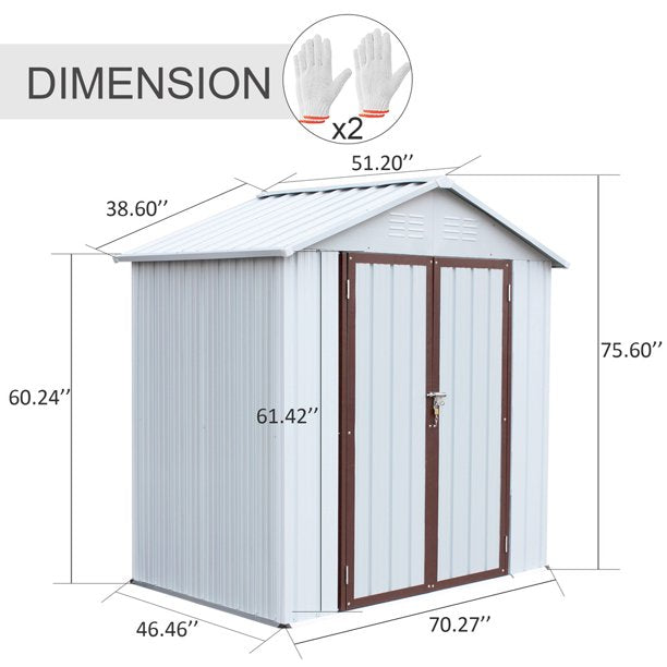 Sesslife Tool Storage Shed, 6 x 4 Ft Storage House with Vents, Hooks, Galvanized Steel Garden Shed with Hinged Door and Padlock, 75.6" Tall Verticle Outdoor Storage Shed for Patio Lawn Backyard, White