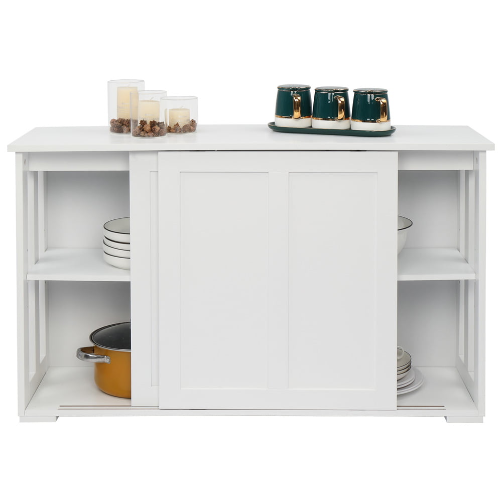 SESSLIFE Kitchen Buffet Sideboard with Sliding Door, White Sideboard with Storage Inner Shelf, Cupboard for Kitchen, Wood Storage Cabinet for Living Room Entryway, X2874