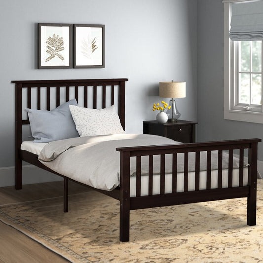 SESSLIFE Twin Platform Bed, Pine Wood Bed Frames with Headboard and Footboard, Twin Size Beds No Box Spring Needed, Modern Bed for Boys Girls Room, 80.2" L X 42.9" W X 36.2" H, Espresso, X2603