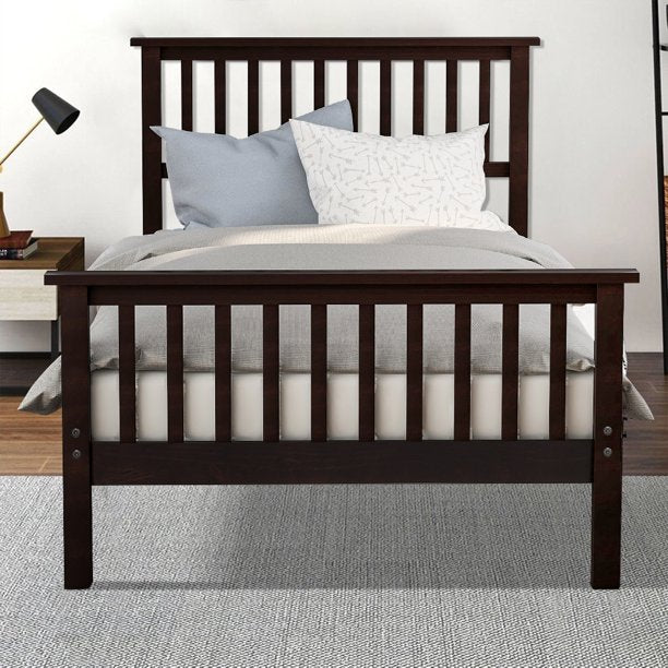 SESSLIFE Twin Bed Frame No Box Spring Needed, Wood Bed Frame with Headboard and Footboard, Pine Wood Construction, Twin Size Platform Bed Frame for Boys Girls, Easy to Assemble, X2607