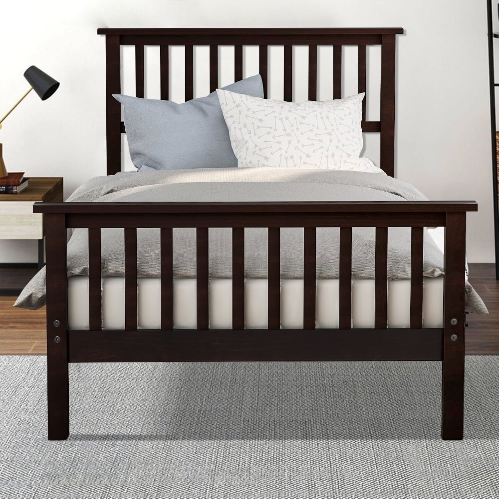 Twin Bed Frame No Box Spring Needed, SESSLIFE Wood Bed Frame with Headboard and Footboard, Pine Wood Construction, Twin Size Platform Bed Frame for Boys Girls, Easy to Assemble, Espresso, X2613