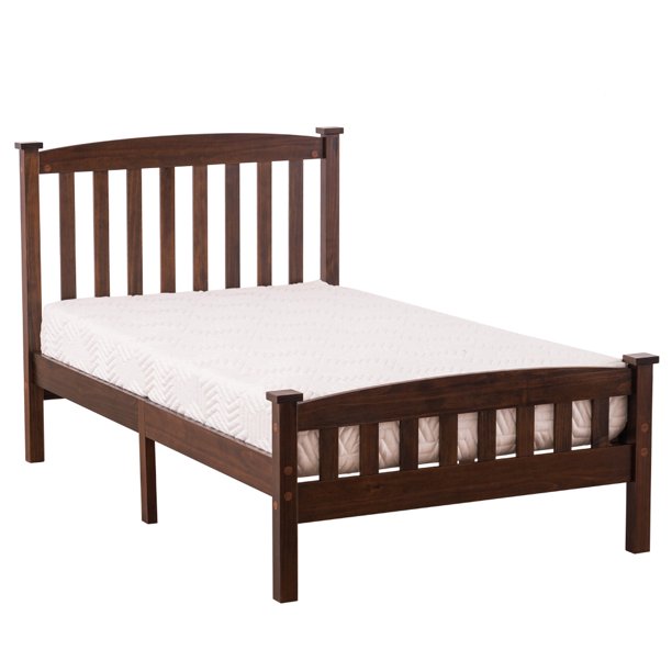 Twin Bed Frame, Sesslife Platform Bed with Headboard, Solid Wood Bed Frame No Box Spring Needed, Twin Size Bed with Slats for Kids Teens Adults, Bedroom Guest Room Bed, Walnut