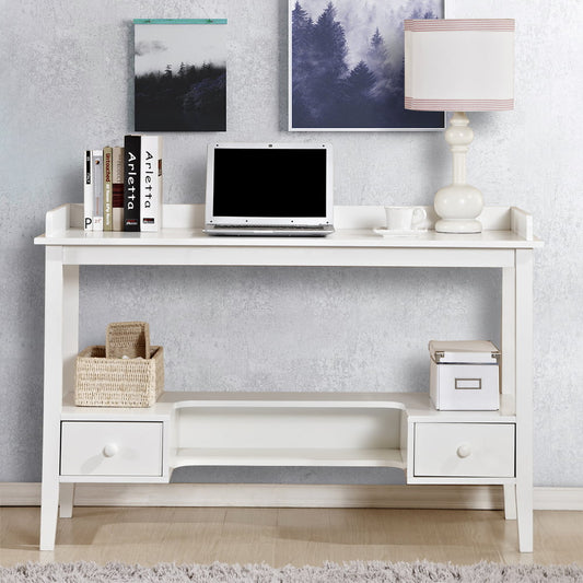 SESSLIFE White Desk Kids Writing Desk with Drawers, Open Shelf, Cubbyhole, Wood Home Office Computer Desk, X125