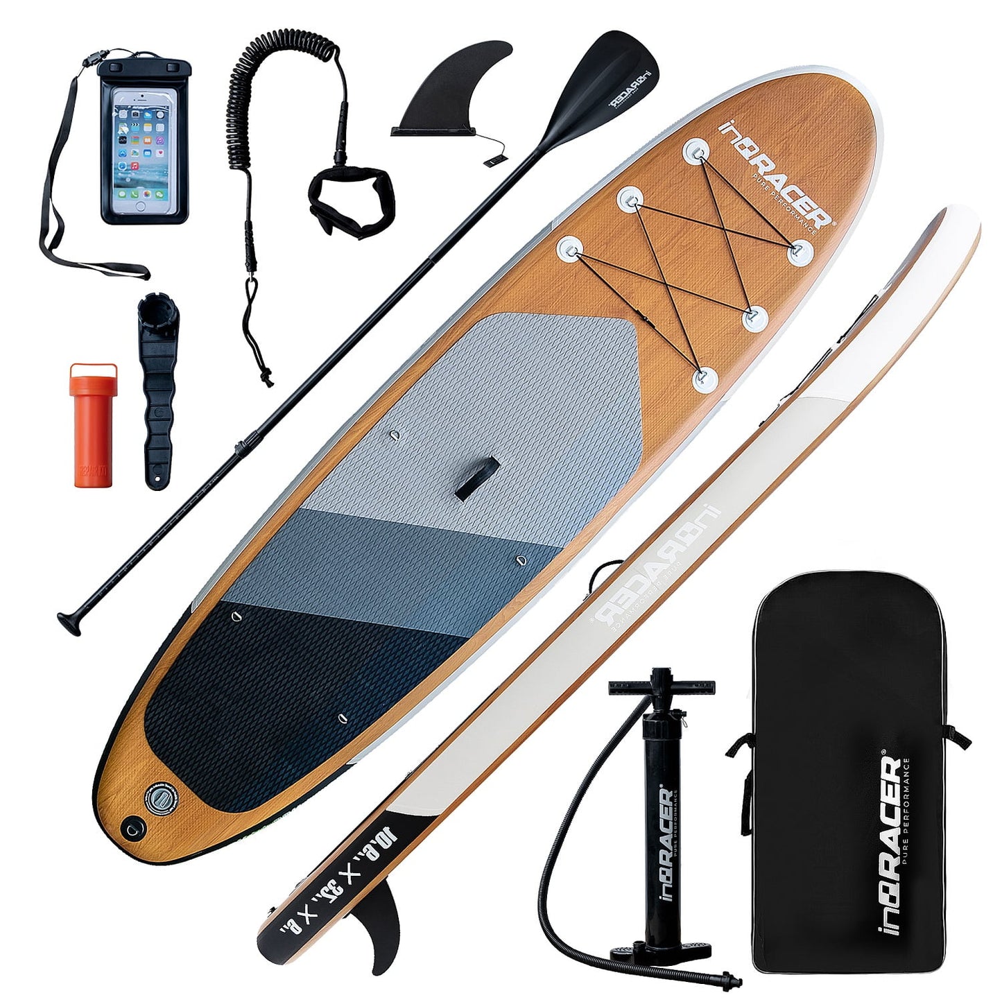 Sesslife Stand Up Paddle Board for Adult Teen Kid, Inflatable Paddleboard with Complete Paddle Board Accessories, Wood Color