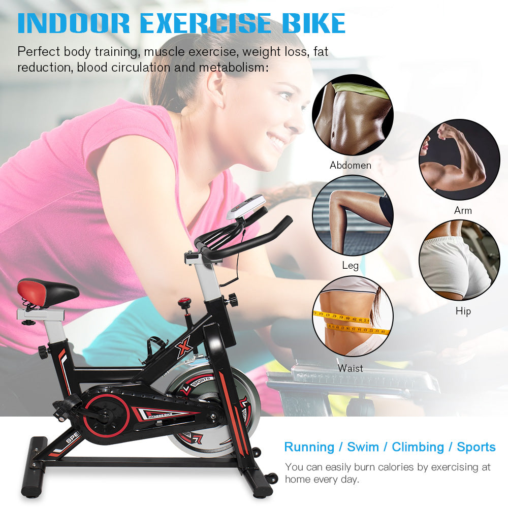 Indoor Cycling Bike Stationary, Smooth Exercise Bicycle with Adjustable Seat / Bottle Holder / LCD Monitor, DT13