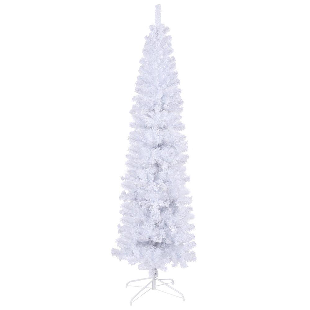 7.5 Feet White Pencil Artificial Christmas Tree, SESSLIFE Fade Xmas Tree w/900 Tips and Foldable Metal Stand, Outdoor Indoor Christmas Decoration Tree for Xmas Holiday Home Party Office, White, X1352