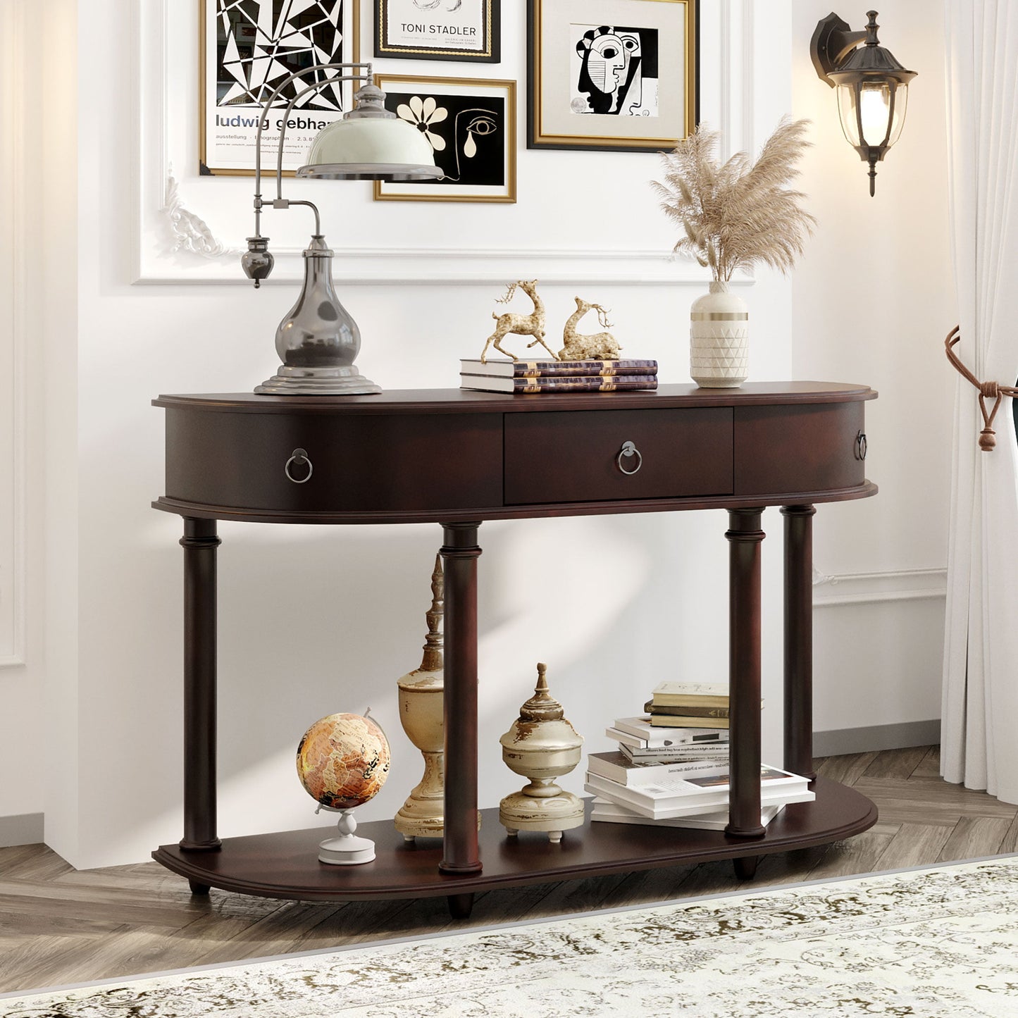 Console Table for Entryway, SESSLIFE Wooden Entryway Console Table with Storage Drawers and Open Shelf, Espresso, X108