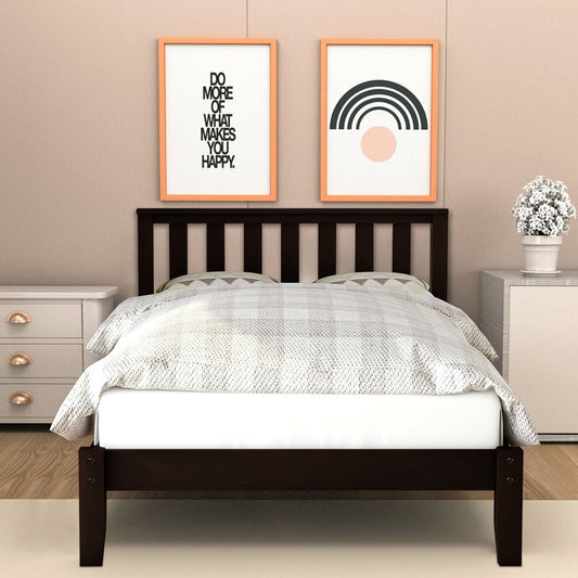 SESSLIFE Twin Size Bed Frame, Wood Bed Frame with Headboard, Platform Bed Frame No Box Spring Needed, Twin Platform Bed for Kid Adult Bedroom Apartment Dorm, Modern Furniture, Espresso, X366