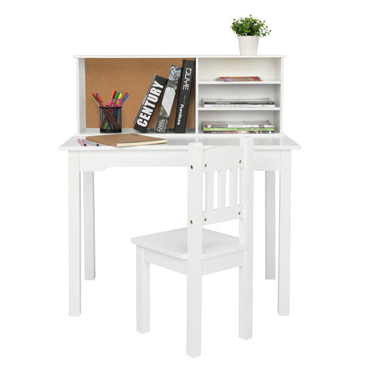 Kids Desk and Chair Set with Storage, SESSLIFE Wooden Study Table with Open Shelves for Girls Boys, Painted Study Computer Desk Workstation & Writing Table for Bedroom School Study, White, X844