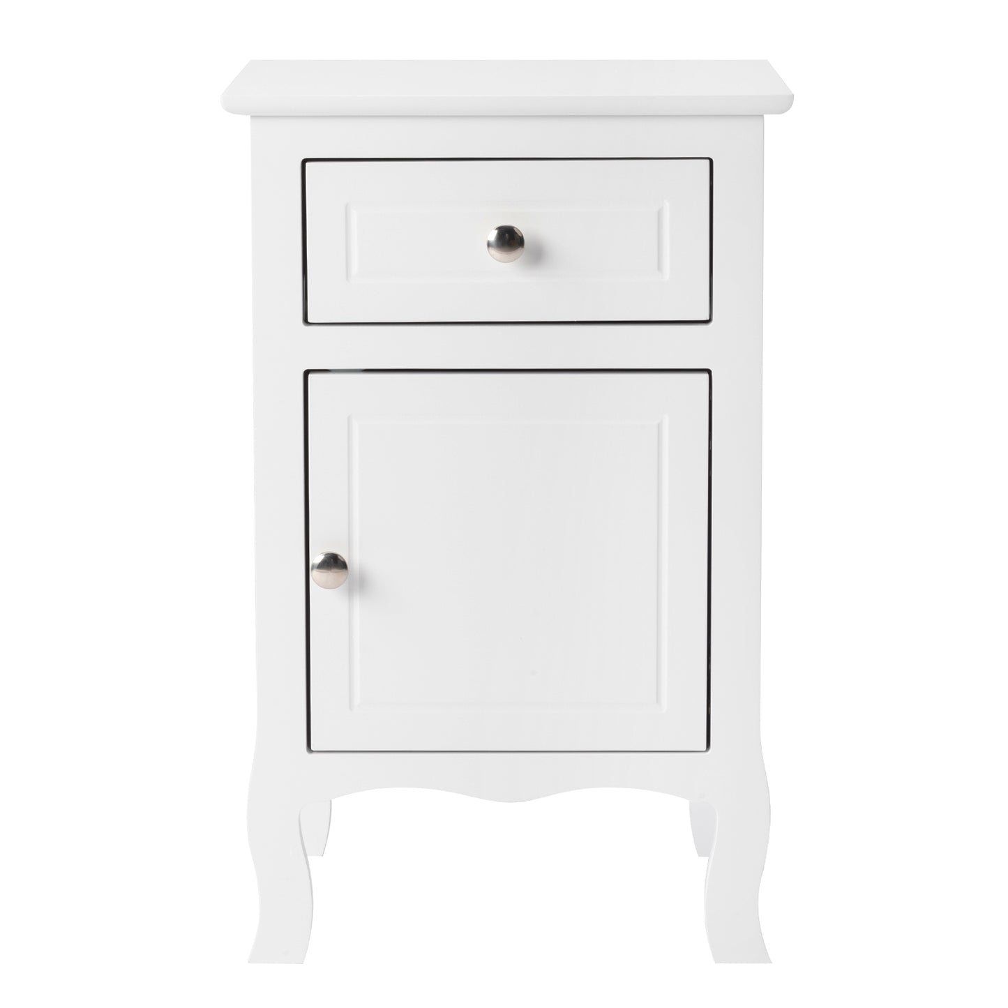 Sesslife Nightstand w/Solid Wood Feet, Modern End Table w/Drawer and Cabinet, Easy Assembly Sofa Side Table, Widely-Match Bedside Table for Bedroom Living Room, Office, White